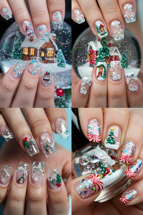 Bring the magic of Christmas snow globes to your nails! Perfect for a whimsical and enchanting holiday look.  #SnowGlobeNails #ChristmasMagic #HolidayNailArt #WinterWonderland #FestiveNails#SnowGlobeNails #ChristmasMagic #HolidayNailArt #WinterWonderland #FestiveNails Snow Globe Nail Designs, Christmas Snow Globe Nails, Globe Nails, Snow Globe Nails, Winter Nail Art Designs, Holiday Nail Art, Christmas Snow Globes, Winter Nail Art, Winter Nail