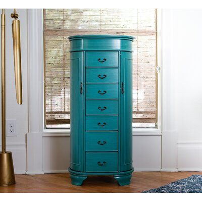 Canora Grey Highfill Oval Free Standing Jewelry Armoire with Mirror | Wayfair Turquoise Bedding, Armoire With Mirror, Standing Jewelry Armoire, Oval Jewelry, Wayfair Furniture, Pull Out Drawers, Jewelry Armoire, Mirrors Wayfair, House Of Hampton