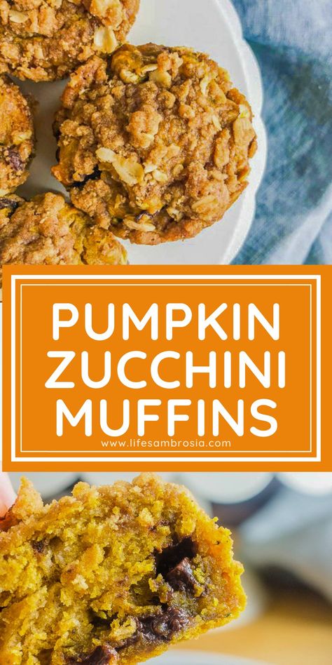 Pumpkin Zucchini Oatmeal Muffins, Chocolate Pumpkin Zucchini Muffins, Zucchini Muffins Breakfast, Pumpkin Zucchini Baked Oatmeal, Pumpkin Zucchini Chocolate Chip Muffins, Zucchini And Pumpkin Recipes, Healthy Pumpkin Zucchini Muffins, Fall Zucchini Recipes, Zucchini Pumpkin Recipes