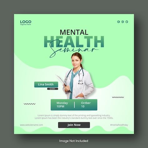 Mental health seminar social media post ... | Premium Vector #Freepik #vector #template #medical #doctor #health Medical Seminar Poster Design, Healthcare Social Media Posts, Doctor Social Media Post, Smart Ads, Medical Post, Health Social Media, Healthcare Ads, Medical Wallpaper, Health Post