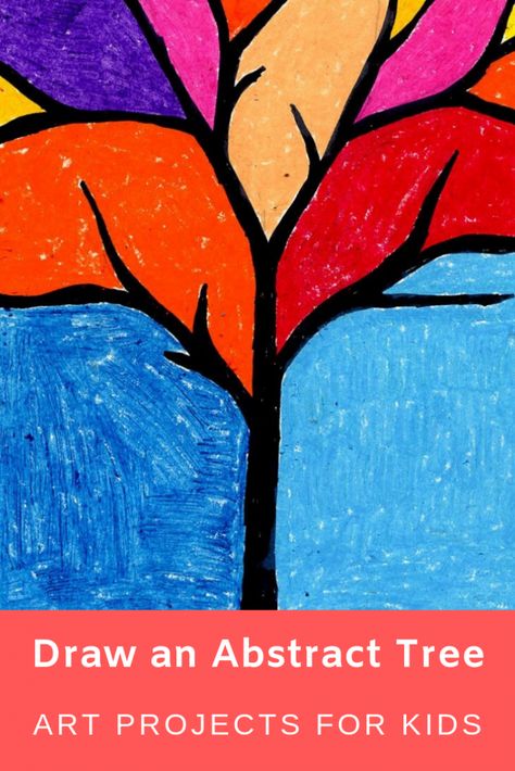 Learn how to draw an abstract tree with this fun and easy art project for kids. Simple step by step tutorial available. Easy Abstract Drawings For Beginners, Fall Tree Drawing, Primary Color Art, Drawing Art Projects, Tree Drawing For Kids, Fun Abstract Art, 2023 Drawing, Color Art Lessons, Abstract Art For Kids