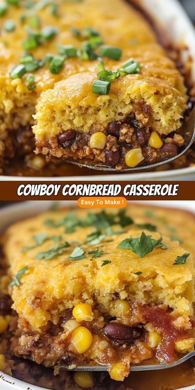 Try this Cowboy Cornbread Casserole for a hearty, flavorful meal that's perfect for busy weeknights or family gatherings. Featuring seasoned ground beef, corn, beans, and a cheesy cornbread topping, this comforting dish is easy to make and packed with flavor. Customize it with toppings like sour cream, avocado, or salsa for a Tex-Mex twist. It's also freezer-friendly, making it a great option for meal prep, and reheats beautifully for leftovers. Best Cowboy Casserole, Cornbread Bake Ground Beef, Easy Cowboy Cornbread Casserole, Reheatable Casserole, Easy Weeknight Dinners With Ground Beef, Hamburger Cornbread Casserole Recipes, Ground Beef Recipes Cornbread, Hamburger Meat And Cornbread Recipes, Meals To Eat With Cornbread