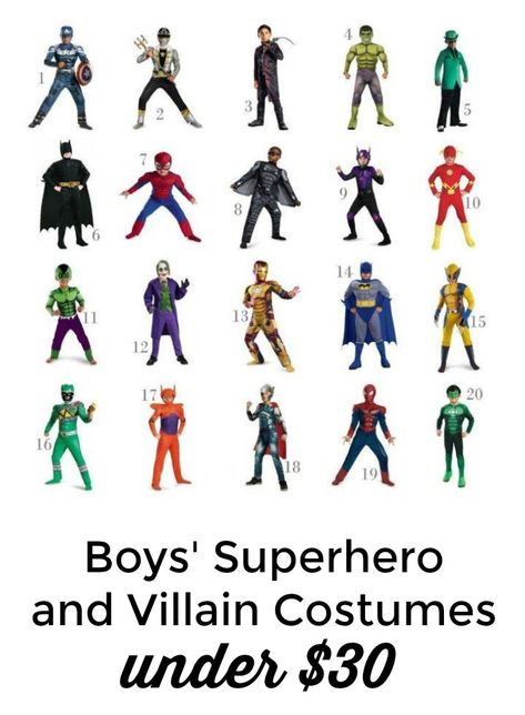 Boys' Super Hero and Villain Halloween Costumes for under $30 Villain Halloween Costumes, Mens Halloween Costumes Diy, Superhero And Villain Costumes, Superhero Costumes For Boys, Hero And Villain, Last Minute Halloween Costume, Villain Costumes, Last Minute Halloween, Fun Halloween Crafts