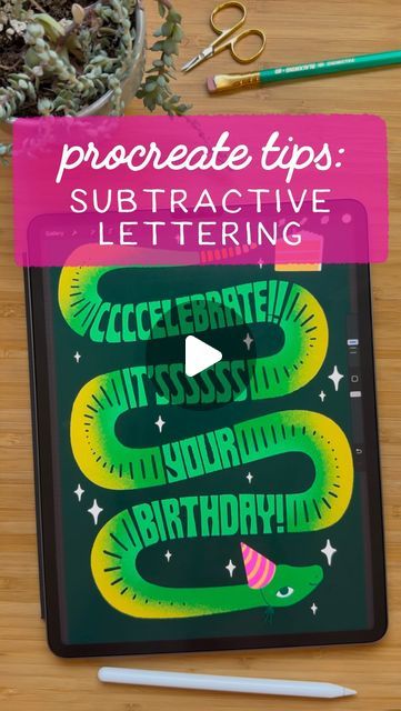 alissandra seelaus | lettering on Instagram: "subtractive lettering is such a fun technique that i used in the scary & sweet challenge prompt “serpents & sparkles,” and procreate makes it really easy with masks! 

here’s how i do it:

🐍 i start by drawing the shape i want the lettering to fit into (in this case, my serpent) - you can add clipping masks, shading, textures, whatever, because masks are nondestructive, meaning they don’t make permanent edits to your other layers! 🤓

🐍 i add tap the layer to add a mask, and this lets me selectively hide/reveal parts of the shape i’ve drawn. it makes it SO easy to retain the original shape while i finesse the letters

🐍 on the mask, black will hide the shape, and white reveals it again, so you can work back & forth as much as you want

🐍 i Procreate Tips, Mask Black, Clipping Masks, Hearts Desire, Art Tips, A Mask, Tap, Meant To Be, Illustrator