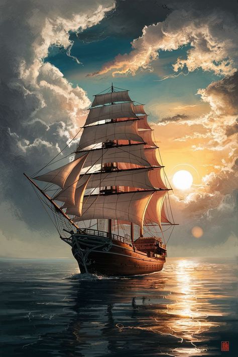 Tall Ships Art, Costa Rica Art, Pirate Ship Art, Sail Ships, Concept Vehicles Sci Fi, Titanic Ship, Sailing Art, Old Sailing Ships, Book Cover Design Inspiration