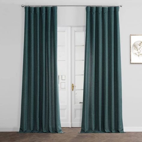 Exclusive Fabrics & Furnishings Empire Green Italian Faux Linen Light Filtering Curtain - 50 in. W x 108 in. L (1 Panel) FLCHFM20202-108 - The Home Depot Linen Room, Linen Blackout Curtains, Half Price Drapes, Curtains For Bedroom, Long Curtains, Linen Lights, Darkening Curtains, Velvet Curtains, Room Darkening Curtains