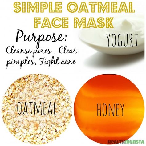 This is a great face mask to get rid of pesky blackheads too! 1 table spoon ground oatmeal 1 teaspoon honey 1 teaspoon yogurt plain unsweetened probiotic or thick yogurt Directions: Combine all the ingredients above and mix well in a small mixing bowl. Apply a thick coat to your face with clean finger tips. Let it settle for 15 minutes, rinse your face with warm water and ensure the entire mask comes off. Splash cold water on your face to close up your pores. Pat dry with a soft clean towel. Oatmeal Face Mask, Face Cleanser Brush, Yogurt Face Mask, Cucumber Face Mask, How To Clear Pimples, Diy Facial Mask, Face Mask For Pores, Face Mask For Blackheads, Mask Recipes