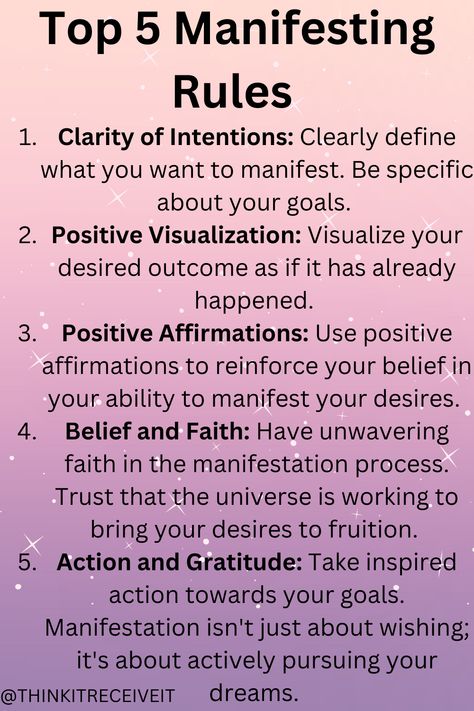 TOP 5 MANIFESTING RULES TO FOLLOW Manifesting Rules, Manifestation Rules, Positive Visualization, Inspirational Affirmations, Spiritual Manifestation, Manifestation Quotes, Self Development, Positive Affirmations, Affirmations