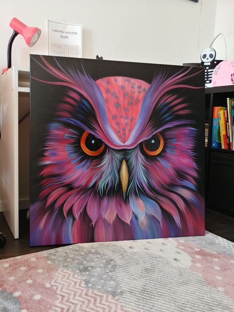 Owl Painting For Beginners, Owl Acrylic Painting, Owl Painting Acrylic Easy, Owl Canvas Painting, Painting Of Owls Acrylic, Owl Painting Acrylic, Owl Acrilyc Painting, Bee Painting, Owl Eyes