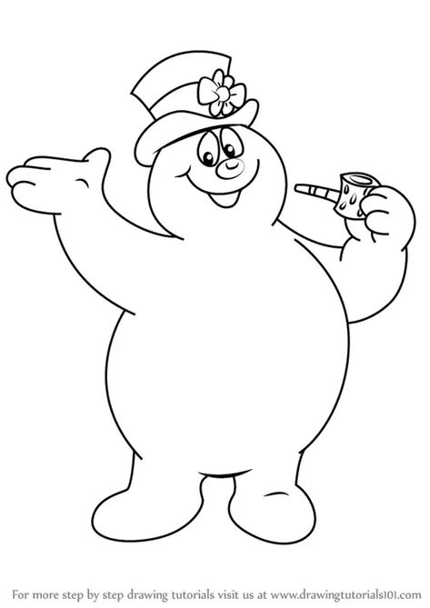 How to Draw Frosty from Frosty the Snowman - DrawingTutorials101.com Frosty The Snowman Tattoo, Frosty The Snowman Bulletin Board, How To Draw Frosty The Snowman, Frosty The Snowmen Drawing, Frosty Drawing, How To Draw A Snowman, Frosty The Snowman Crafts, Frosty The Snowman Characters, Jack Frost Drawing