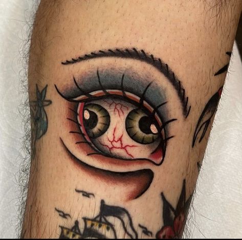 American Traditional Eye Tattoo, Traditional Eye Tattoo, Black Traditional Tattoo Old School, Black Traditional Tattoo, Eyeball Tattoo, Old School Tattoos, Traditional Tattoo Inspiration, Traditional Style Tattoo, Tattoo Old School