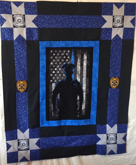 Police Quilt Ideas, Police Quilt, Fireman Quilt, Police Crafts, Tshirt Quilts, Quilt Planner, Quilt Panels, Panel Quilt Patterns, Lap Quilt Patterns