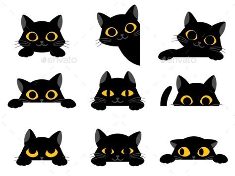 Halloween Window Clings, Cartoon Silhouette, Dekorasi Halloween, Cat Expressions, Halloween Decals, Cartoon Cats, Chat Halloween, Cat Doodle, Halloween Wall Decor