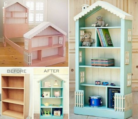 How to DIY DollHouse Bookcase | www.FabArtDIY.com  , #furniture, #bookcase, #re-purpose, #diy, #freediagram, #woodworking Frozen Dollhouse, House Bookcase, Decoupaged Furniture, Diy Bookshelf Kids, Kids Room Bookshelves, Dollhouse Bookshelf, Dollhouse Bookcase, Frozen Room, Sarah Grace