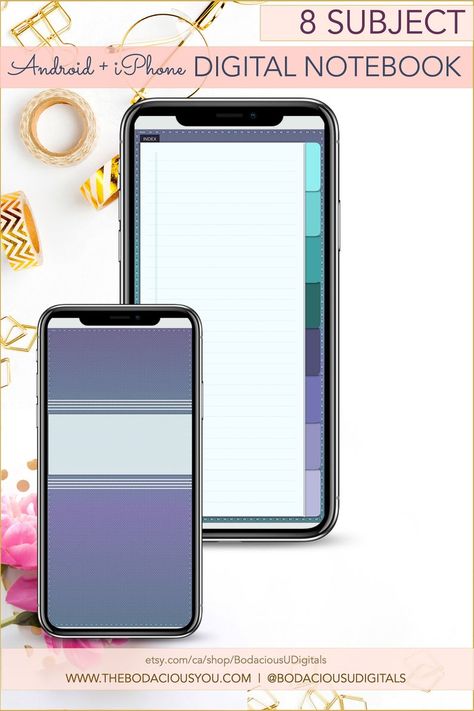 8 Subject Digital Phone Notebook Digital Notepad for | Etsy Digital Notepad, Phone Planner, Student Notebook, Planner Writing, Digital Phone, Planner Setup, Journal Templates, Declutter Your Mind, Creative Planner