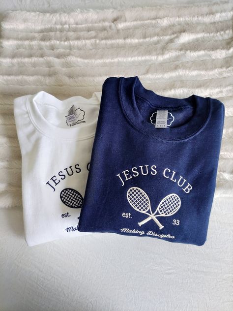 Jesus Club Embroidered Crew / Navy – Convo Collections Christian Clothing Brand, Loose Jumper, Faith Based Clothing, Crewneck Sweatshirt Women, Embroidery On Clothes, Embroidered Crewneck, Christian Clothing, Shop Sweatshirts, Christian Shirts