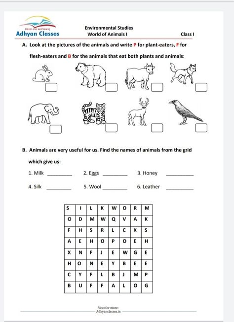 https://www.adhyanclasses.in/ World of Animals worksheet for grade I Evs Worksheets For Grade 2 Animals, Animals Worksheet For Grade 1, Evs Worksheet, Animals Worksheet, Worksheet For Class 2, Abacus Math, Nursery Worksheets, Punctuation Worksheets, Worksheets For Class 1