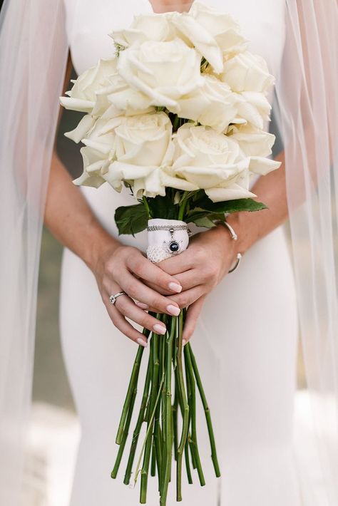 All white bouquet with reflexed roses, photo by Holcomb and co Bouquet Trends 2023, Rose Bouquet Wedding, White Rose Wedding Bouquet, Italian Inspired Wedding, White Tux, Monochrome Makeup Look, White Rose Bouquet, Wedding Bouquet Preservation, White Roses Wedding