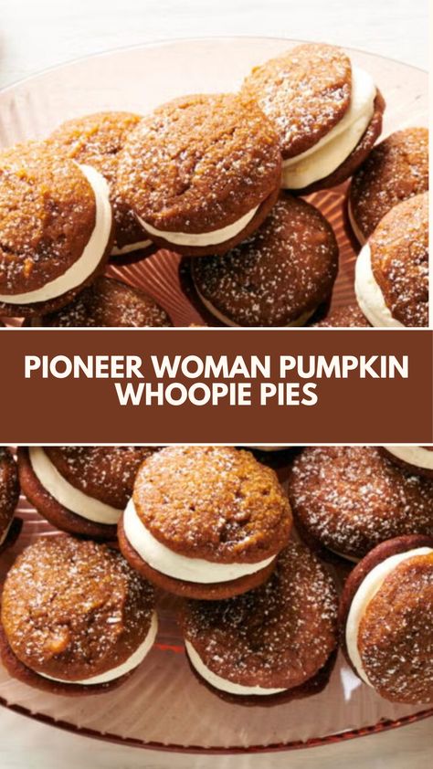 This delicious Pioneer Woman Pumpkin Whoopie Pie recipe is a quick and easy treat perfect for fall. With its creamy marshmallow filling and soft, spiced cookies, it’s a delightful dessert that you can make using common ingredients. Enjoy these sweet bites at any gathering or cozy night in! Pioneer Woman Recipes Desserts, Pumpkin Whoopie Pie, Pioneer Woman Desserts, Pumpkin Whoopie Pie Recipe, Whoopee Pie, Marshmallow Filling, Spiced Cookies, Easy Pumpkin Dessert, Whoopie Pie Recipe