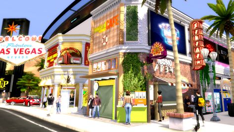 Freemont Street Las Vegas, Sims 4 Restaurant, Freemont Street, Sims 4 Save File, Oasis Springs, The Sims 4 Lots, Las Vagas, Sims 4 Lots, Jamba Juice