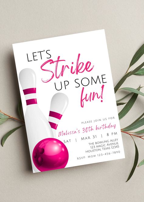 Bowling Party Themes, Bowling Birthday Party Invitations, Bowling Invitations, Bowling Birthday Invitations, Bowling Party Invitations, Kids Bowling, Fun Bowling, Bowling Birthday Party, Bowling Birthday