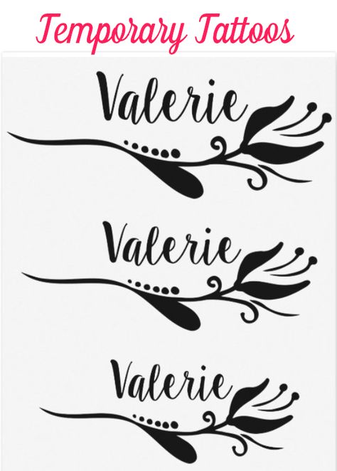 Valerie Tattoo, Tattoo Sheet, Tattoos Temporary, Vine Tattoos, Flowers Black, Tulip Flower, Aesthetic Tattoo, Name Tattoo, Name Tattoos