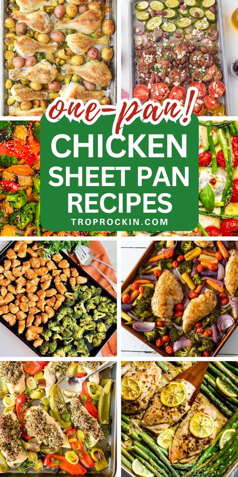 Do you love making sheet pan dinners? Try a new chicken sheet pan dinner this week that's full of flavor. Each of these sheet pan meals is unique, yet still an easy recipe. Sheer Pan Chicken And Veggies, Keto Chicken Sheet Pan Dinner, Sheet Pan Chicken And Shrimp, Baked Chicken One Pan Meal, Sheet Pan Dinners Cheap, Sheet Pan Dinners Chicken Breast, Sheet Pan Lunch Meal Prep, Chicken Tenderloin Sheet Pan Recipes, Chicken And Potatoes Sheet Pan Dinner