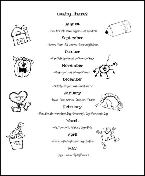 Investigator Club Preschool Curriculum, Prek Weekly Themes, Monthly Art Themes, Theme Daycare Ideas, Infant Themes Daycare, Kindergarten Weekly Themes, Themes For Infant Classroom, Pre K Themes By Month, All About Me Daycare Theme