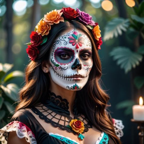 Catrina Face Makeup, Day Of The Dead Face Makeup, Day Of The Dead Face Paint, Catrina Face Paint, Mexican Skull Makeup, Catrina Makeup, Muertos Makeup, Day Of The Dead Makeup, Dead Costume