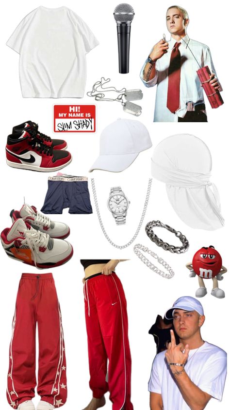 Outfits 2000s Style, Eminem Style, Eminem Memes, 90s Rappers Aesthetic, Celebrity Costumes, Outfit Inso, Outfits 2000s, Eminem Slim Shady, Pretty Halloween Costumes