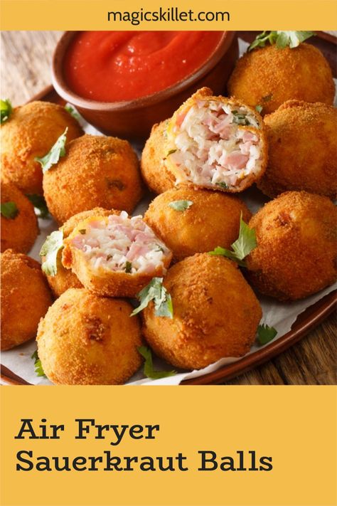 Air fryer sauerkraut balls recipe. These Crispy Sauerkraut Fritters with ham and cheese are the perfect appetizer for all your fall celebrations. 3airfryer #dinner #sauerkraut #balls #appetizers #homemade Kraut Balls Recipe, Sauerkraut Balls, Chunky Beef Stew, Fish Cakes Recipe, Stir Fry Ingredients, Stuffed Jalapenos With Bacon, Cheesy Bacon, Beef Stew Recipe, Air Fryer Recipes Healthy