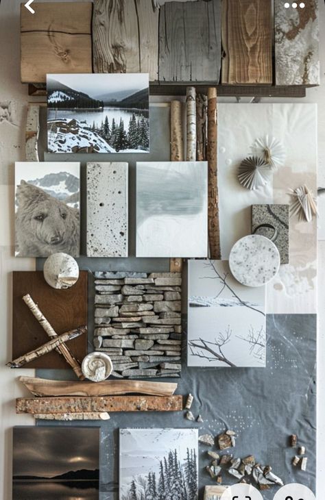 Alaska Mood Board, Design Mood Boards Interior, Rustic Mood Board, Modern Scrapbook, Cabin Makeover, Interior Design Materials, Sample Boards, Materials Board Interior Design, Kitchen Mood Board