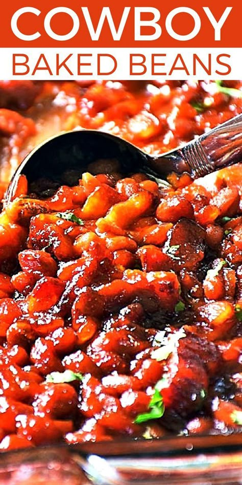 Cowboy Baked Beans, also known as Chuckwagon Beans, is a baked bean recipe with a southwestern twist. Cowboy Baked Beans are a little bit sweet, a little bit spicy, and a whole lot delicious, y'all! Make my Cowboy Baked Beans recipe for your next BBQ or game day and you'll be the talk of the town for sure! #LTGrecipes #bakedbeans #bbq #sidedish #easyrecipe #cooking Chuckwagon Beans, Cowboy Baked Beans Recipe, Baked Bean Recipe, Orange Turkey, Southern Baked Beans, Cowboy Baked Beans, Baked Beans From Scratch, Baked Beans Crock Pot, Bake Beans