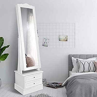 Amazon.com: FUNKOCO Swiveling Mirror Jewelry Armoire,LED Jewelry Storage Cabinets,360¡ãRotating Jewelry Organizer (Pearl White): Home & Kitchen Armoire With Mirror, Wall Mounted Jewelry Armoire, Painted Jewelry Armoire, Budget Furniture, Mirrored Armoire, Standing Jewelry Armoire, Mirror Jewelry Armoire, Mirror Jewellery Cabinet, Cheval Mirror