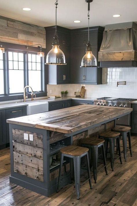 Rustic, modern, and stylish, industrial kitchen design is perfect for those who love a bold and functional space. Check out these 45 concrete and steel kitchen designs for inspiration! #industrialkitchen #concretekitchen #steelkitchen #kitchendesign https://www.theworldaccordingtome.org/1963860_15-kitchen-ideas-to-transform-your-space/?farmhouse-kitchen-pantry-ideas-cozy-organized Industrial Kitchen Design Ideas, Industrial Kitchen Ideas, Modern Industrial Kitchen, Industrial Kitchen Island, Farmhouse Designs, Industrial Kitchen Design, Rustic Kitchen Island, Industrial Style Kitchen, Farmhouse Kitchen Island