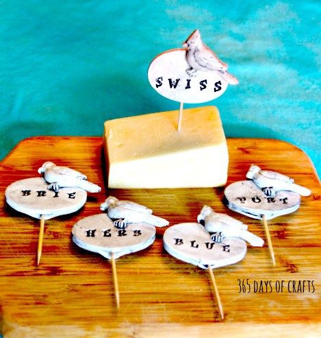 Custom Cheese Markers from Polymer Clay – Polymer Clay Salt Dough Crafts, Cheese Markers, Clay Tips, Diy Cheese, Entertaining At Home, Mixed Media Crafts, Sculpey Clay, Clay Polymer, Letter Stamps