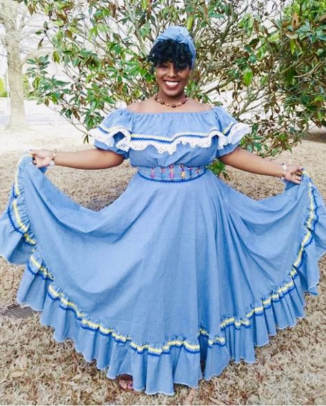 Traditional Haitian Karabela dress Traditional Haitian Dress, Caribbean Traditional Dress, Haitian Women Fashion, Caribbean Traditional Clothing, Quadrille Dress, Traditional Carribean Clothing, Haitian Aesthetic, Haitian Outfit, Barbados Traditional Clothing