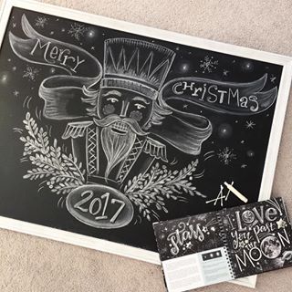 Found a few new tricks from @amandaarneill and @shannonroberts19 new “Chalk Art and Lettering 101” book! One of my favorites... the stars!!!! My daughter asked for a #nutcracker Christmas chalkboard, and I couldn’t resist. + Find you a copy on Amazon or jump over through their links to find out more. @paigetateandco + + + #merrychristmas #chalkboard #chalk #chalkart #chalkartandlettering101 #amandaarneill #christmasillustration #stars #lettering #design