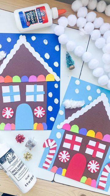 Construction Paper Gingerbread House, Gingerbread House Craft Kindergarten, New Years Craft For Kindergarten, Gingerbread House Kids Craft, Paper Gingerbread House Craft, Kinder Arts And Crafts, Gingerbread House Activities For Kids, Gingerbread House Paper Craft, Holiday Projects For Kids