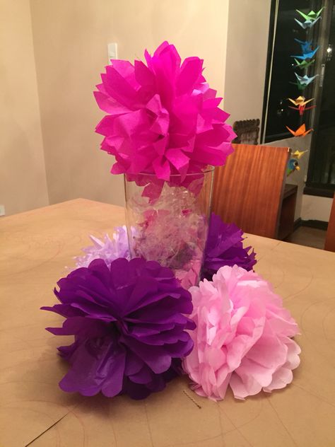 Pom Pom Tissue Paper, Tissue Paper Centerpieces, Paper Centerpieces, Banquet Centerpieces, Birthday Centerpieces, 9th Birthday, Tissue Paper, Fall Wedding, Glass Vase