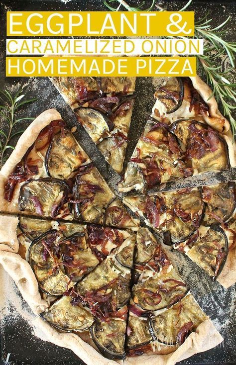 Eggplant Flatbread, Eggplant Pizza Recipe, Aubergine Pizza, Caramelized Onion Pizza, Eggplant Pizza, Plating Food, Presentation Food, Pizza Crust Dough, Vegan Pizza Recipe