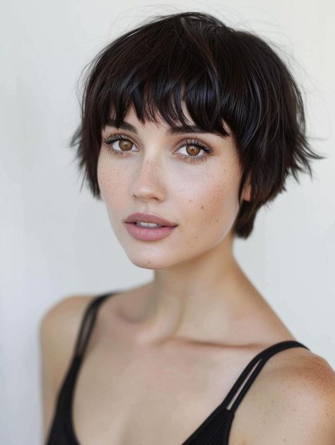 Chic Short Hairstyles with Bangs for a Trendy Look Short Hairstyles With Bangs, Long Face Haircuts, Pixie Bob Hairstyles, Short Choppy Haircuts, Long Face Shapes, Hair Dye Ideas, Pixie Cut With Bangs, Oval Face Haircuts, Stylish Short Haircuts