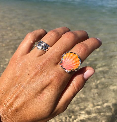 Diy Shell Ring, Seashell Rings, Shell Rings, Seashell Ring, No Ordinary Girl, Sunrise Shell, Beach Rings, Surf Jewelry, Beachy Jewelry