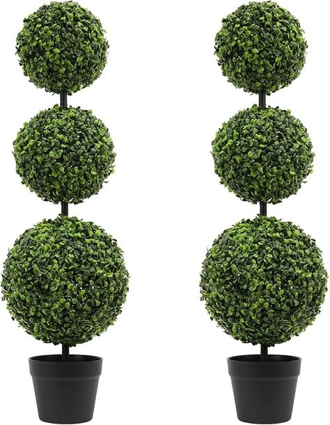 Amazon.com - LUWENER 3FT Artificial Boxwood Topiary Tree in Pot,2 Pack Faux Topiary Trees for Front Door Porch Home Living Room Garden,Fake Outdoor Plant Boxwood Ball for Indoor&Outdoor (2, Milan Leaf) Boxwood Balls, Front Door Porch, Boxwood Topiary, Artificial Boxwood, Topiary Trees, Potted Trees, Outdoor Plants, Home Living Room, Porch