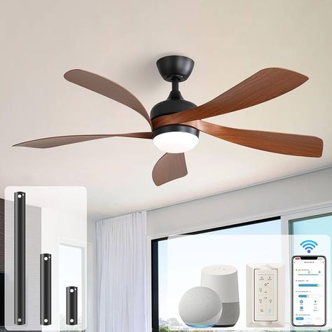 Amazon.com: Sofucor 52" Smart Ceiling Fan, Indoor/Outdoor Ceiling Fans with Lights and Remote, Work with Alexa/Google/App, 3-Color Light 6-Speed Timing Reversible DC Motor for Bedroom Living Room Patio : Tools & Home Improvement Living Room Fan, Unique Ceiling Fans, Ceiling Fan Installation, Voice App, Ceiling Fans With Lights, Fans With Lights, Large Ceiling Fans, Living Room Patio, Flush Mount Ceiling Fan