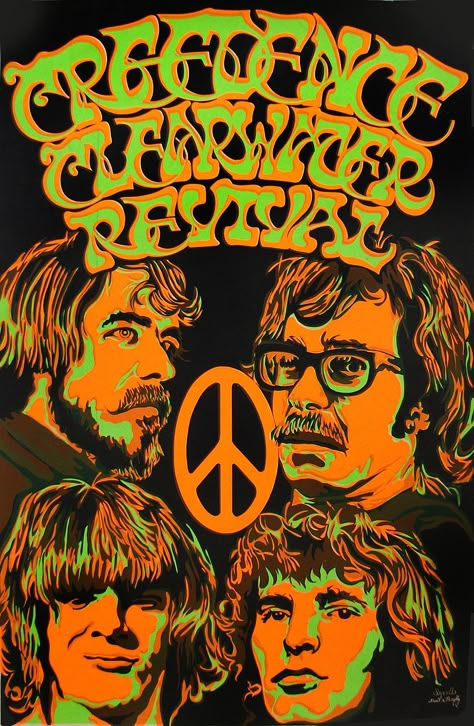 Concert Poster Art, John Fogerty, Hippie Posters, Vintage Concert Posters, Rock Band Posters, Black Light Posters, Vintage Music Posters, Creedence Clearwater Revival, Rock Posters