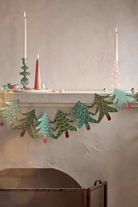 Peace Christmas Decorations, Non Traditional Christmas Decor, Whimsigoth Christmas, Anthropologie Christmas Decor, Diy Garland Paper, Diy Christmas Tree Garland, Anthropologie Christmas, Glad Tidings, Garland Christmas