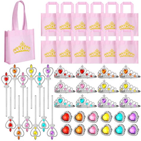 PRICES MAY VARY. Princess Party Decorations: the package contains 12 pieces princess birthday party supplies, including 12 party favor bags, 12 princess crown, 12 wands and 12 rings; Different items with adequate quantity to satisfy your diverse party using, decorating and sharing needs Elegant and Beautiful: our princess crown party favors, wands and rings are designed with pretty appearances in 6 different colors, including pink, red, rose, purple, blue and orange; And the princess goodie bags Tiara Rings, Princess Gift Bags, Princess Tea Party Birthday, Plastic Crown, Rings Princess, Sofia The First Birthday Party, Birthday Party Princess, Princess Birthday Party Decorations, Disney Princess Birthday Party