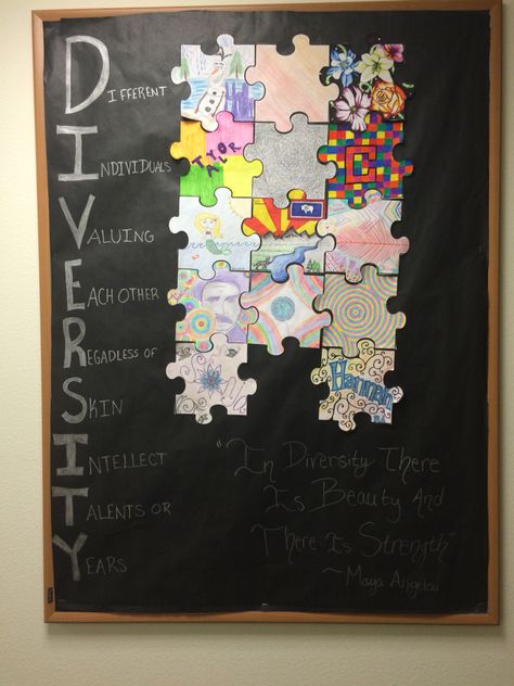 I had each of my residents decorate a puzzle piece and put them all together for this diversity bulletin board #RA Diversity Bulletin Board, Resident Assistant Bulletin Boards, Diversity Activities, Diversity Art, College Bulletin Boards, Ra Bulletin Boards, Harmony Day, Resident Adviser, Resident Assistant