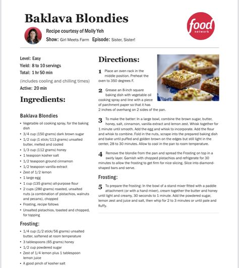 Baklava Blondies Girl Meets Farm, Farm Cookies, Sweet Treats Desserts, Blondies Recipe, Brownie Cake, School Food, Pie Cake, Oven Racks, Baklava